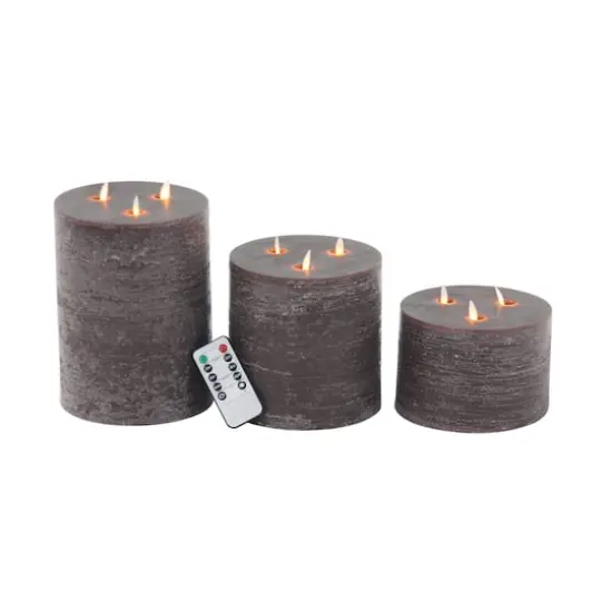 Brown Traditional Wax Flameless Pillar Candle Set {1}