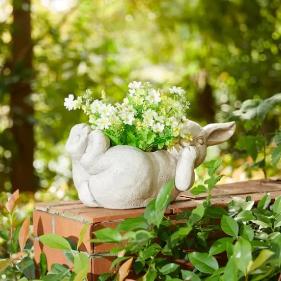 Glitzhome&reg; 14.25" Rabbit Statue Planter {5}