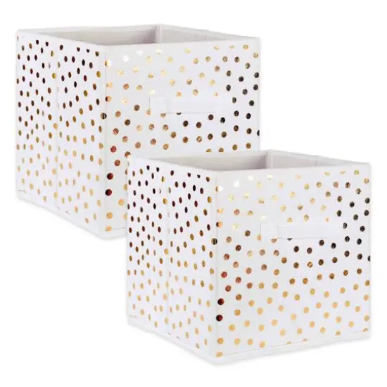 DII&reg; 13" Nonwoven Polyester Small Dots Storage Cubes, 2ct. White/Copper {2}