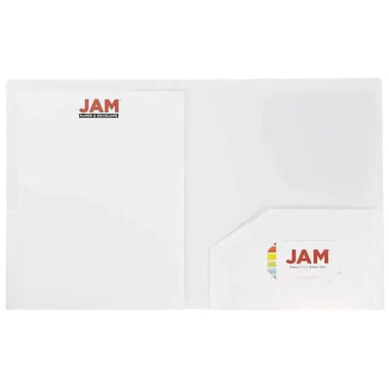 JAM Paper Heavy Duty Plastic 2-Pocket Folders, 6ct. White {5}