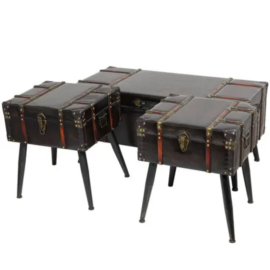 Black Faux Leather Studded Coffee Table Set {5}