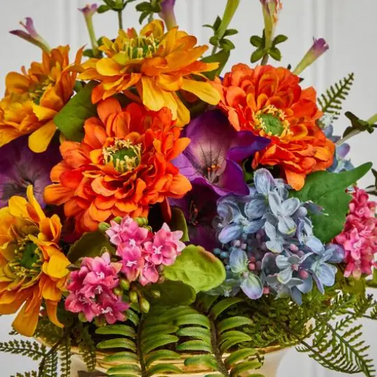 14" Mixed Floral Artificial Arrangement in Gold Urn {4}