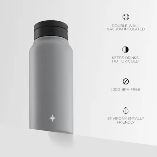 JoyJolt&reg; 32oz. Vacuum Insulated Water Bottle With Flip Lid & Sport Straw Lid Gray {5}