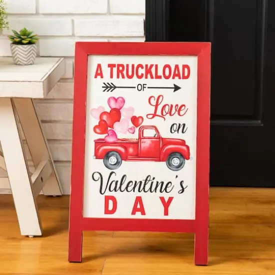 Glitzhome&reg; 24" Wooden Valentine's Truck Standing Porch Sign {4}