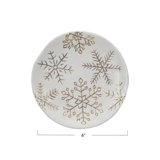 Hello Honey&reg; 6" White Stoneware Plate with Gold Electroplated Snowflakes {4}