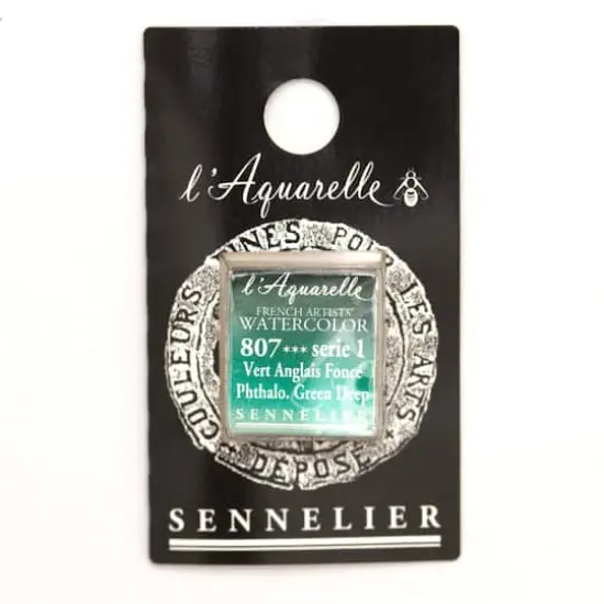 Sennelier French Artists' Watercolor Paint, Half Pan 807 Phthalo Green Deep {1}