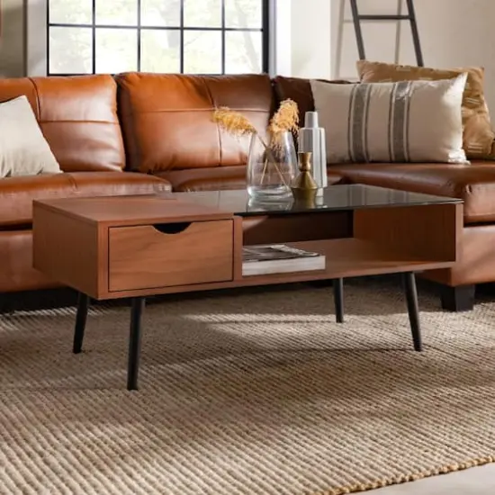 Acorn Mid Century Modern Wood and Glass Coffee Table {3}