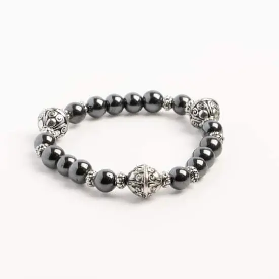 John Bead Hematite Black Natural Stone Stretch Bracelet Black No 73 {4}