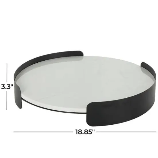 19" White Marble Round Living Room D&eacute;cor Tray {8}