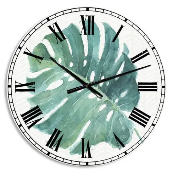 Designart 'Mixed Botanical Green Leaves Iv Farmhouse Wall Clock {1}