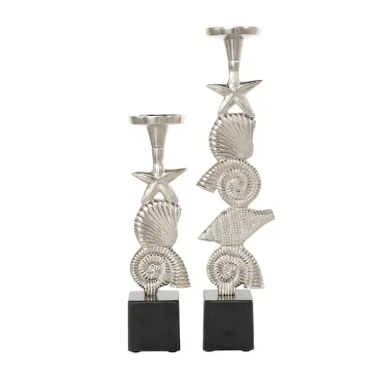 Aluminum Seashell Candle Holder Set Silver {1}
