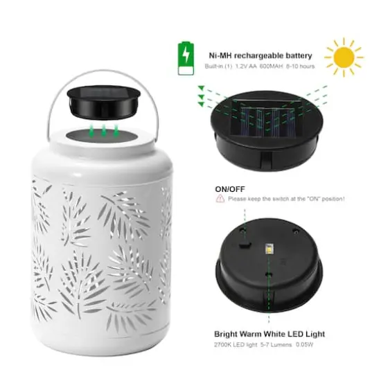 Glitzhome&reg; 8.5" Leaf Cutout Solar Powered Hanging Lantern {8}