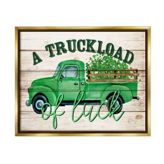 Stupell Industries Truckload Of Luck St Patrick's Day Farmhouse Floater Framed Art Gold {1}