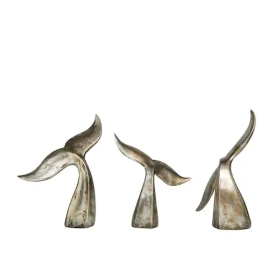 Silver Whale Tail Sculpture Set {6}