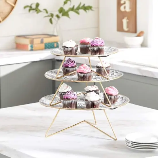 Set of 3 White Metal Farmhouse Cake Stand, 11", 12", 14" {8}
