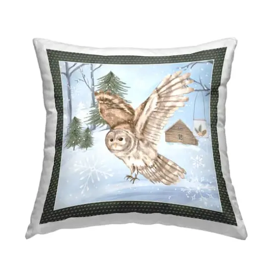 Stupell Industries Winter Owl in Flight Throw Pillow {1}
