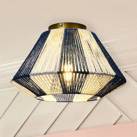 Hello Honey&reg; Navy & White Flush Mount Ceiling Light with Woven Paper Rope Shade {4}