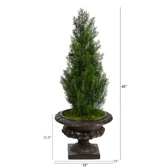 3.5ft. UV Resistant Mini Cedar Artificial Pine Tree in Iron Colored Urn {3}