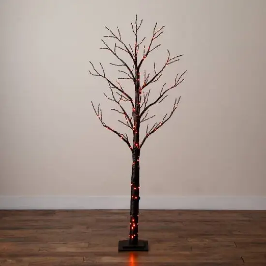 6ft. Pre-Lit Artificial Halloween Twig Tree with 480 Orange & Purple LED Lights {10}