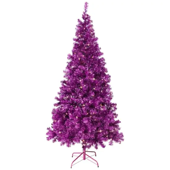 7ft. Pre-Lit Purple Artificial Tinsel Christmas Tree, Clear Lights {1}