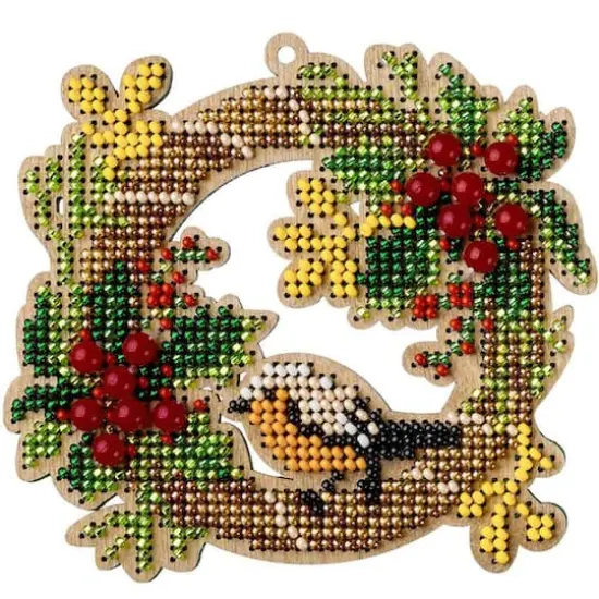 Wonderland Crafts Bird & Wreath Bead Embroidery on Wood Kit {1}