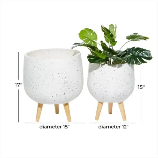 Set of 2 White MgO Contemporary Planter 17", 15" {7}