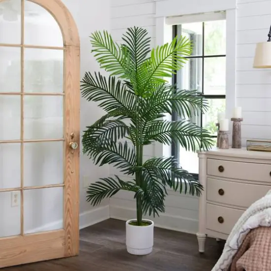 6ft. Artificial Paradise Palm with White Decorative Planter {7}