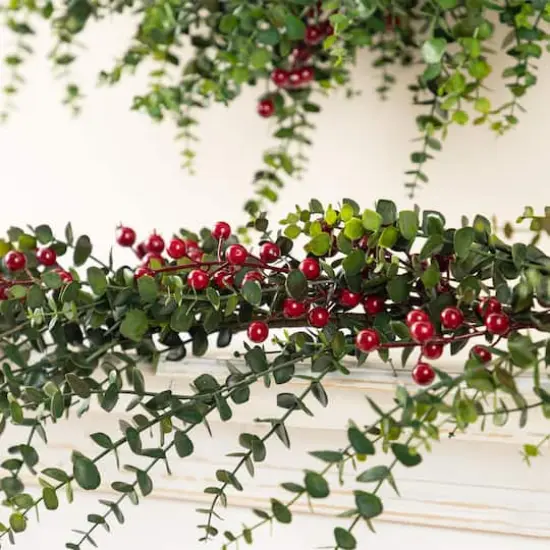 Glitzhome&reg; 6ft Christmas Greenery Eucalyptus Garland with Red Berries, 2ct. {5}