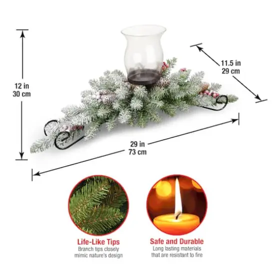Dunhill® Fir Candle Holder with Snow, Berries & Pinecone Centerpiece {6}