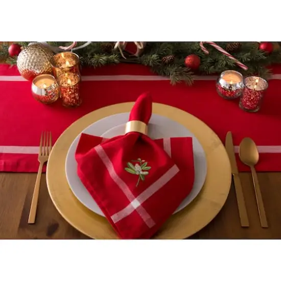 DII&reg; Red Embroidered Mistletoe Corner with Border Napkins, 6ct. {4}