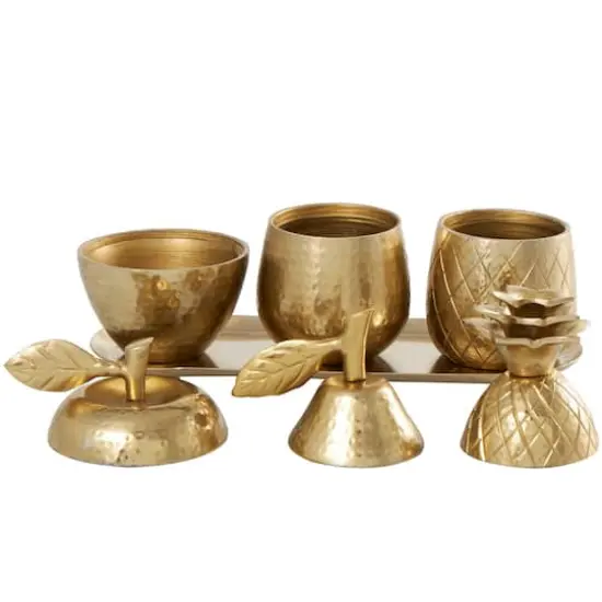 Golden Aluminum Fruit Jars with Matching Leaf Tray D&eacute;cor Set {6}