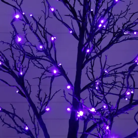 7ft. Pre-Lit Halloween Deluxe Black Twig Artificial Tree with 180 Orange & Purple LED Lights {6}
