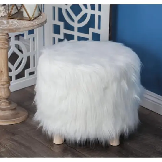 19" White Faux Fur Contemporary Stool {3}