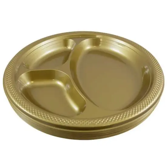 JAM Paper 10.25" Divided Plastic Party Plates, 20ct. Gold {3}