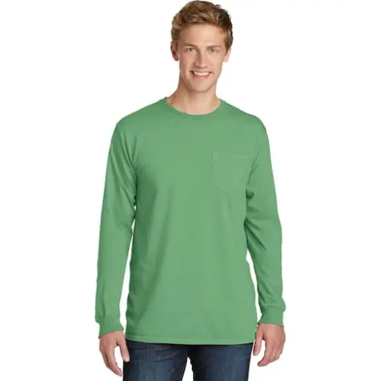 Port & Company&reg; Beach Wash&reg; Garment-Dyed Long Sleeve Pocket T-Shirt Safari {4}