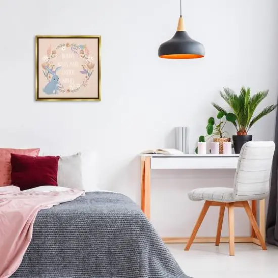 Stupell Industries Bunny Kisses Easter Wishes Floater Framed Art Gold {3}