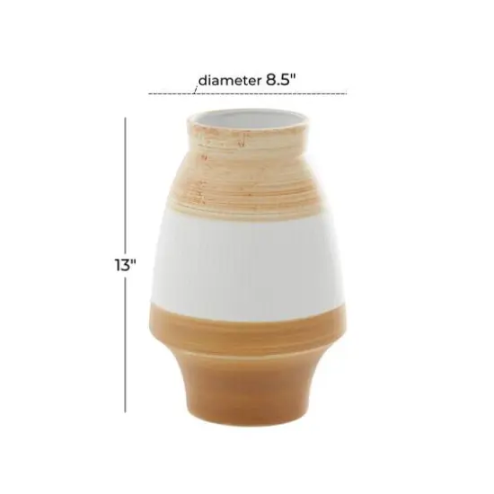 Tan Ceramic Coastal Style Vase, 13" x 9" x 9" {7}