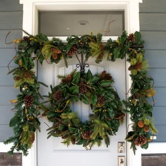 Village Lighting 30" Pre-Lit Magnolia Leaf Christmas Wreath, Clear LED Lights {4}