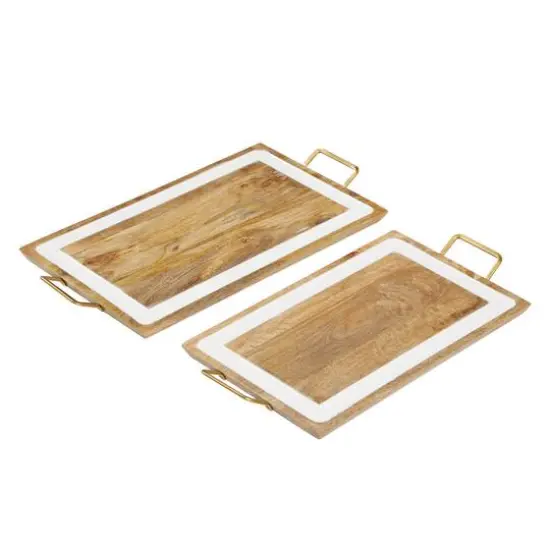 White & Brown Mango Wood Modern Tray Set {4}