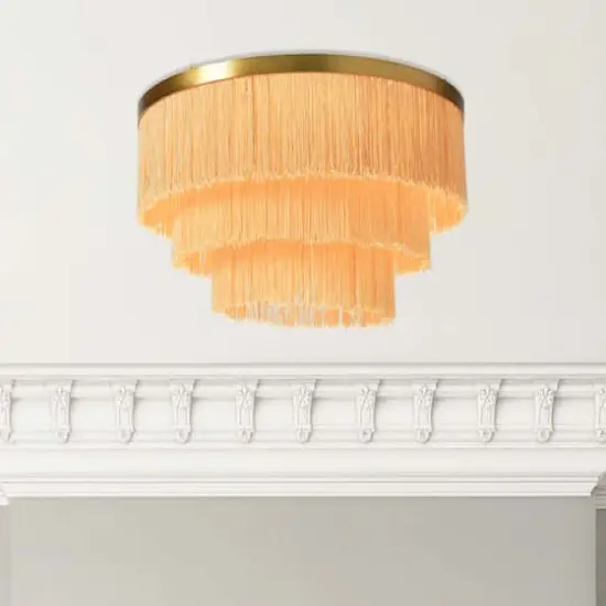 Hello Honey&reg; 13.75" Round Flush Mount Fringe Light Fixture Cream {4}