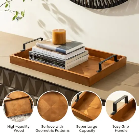 Glitzhome&reg; Rectangle Wood Geometric Trays Set {3}