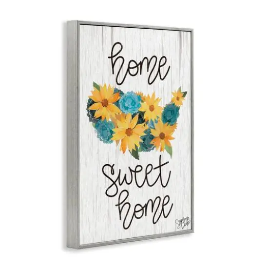 Stupell Industries Floral Americana Phrase Framed Giclee Art Gray {4}