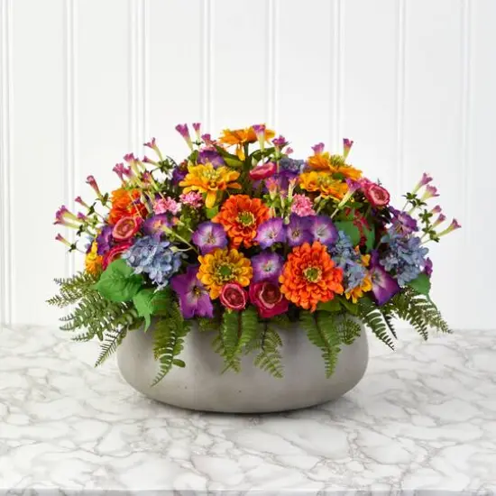 16" Mixed Floral Plant in Gray Garden Planter {4}