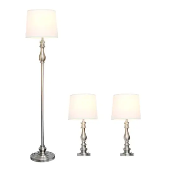 Lalia Home Classic Brushed Steel Table and Floor Lamp Set {3}