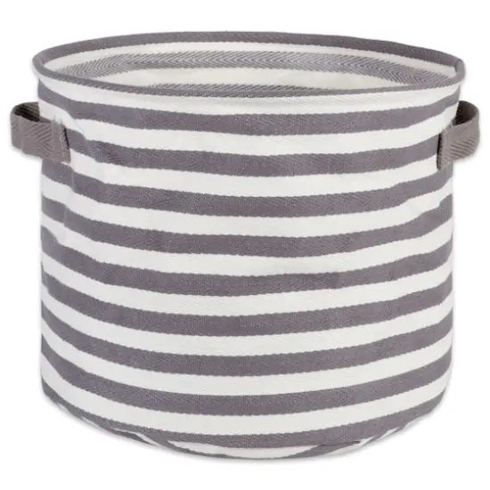 DII&reg; Medium Round Stripes PE-Coated Herringbone Woven Cotton Laundry Bin, 2ct. Gray {7}