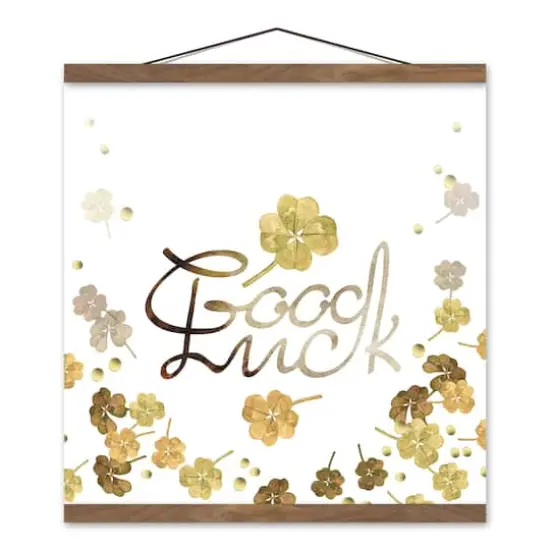 Good Luck Clover 16" x 16" Teak Hanging Canvas {1}