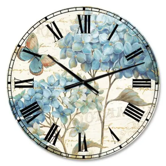 Designart Butterfly Blue Garden II Traditional Wall Clock {1}