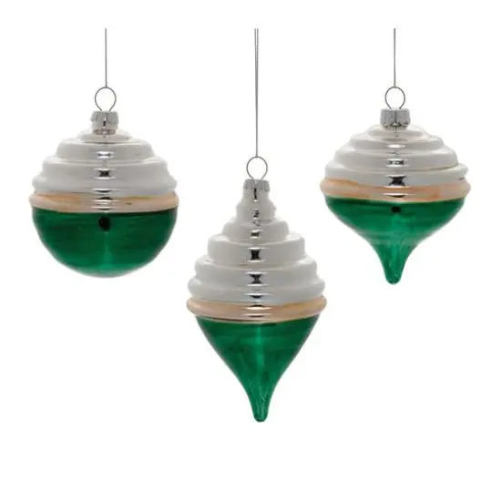 Green Two-Tone Tiered Glass Ornaments Set {7}