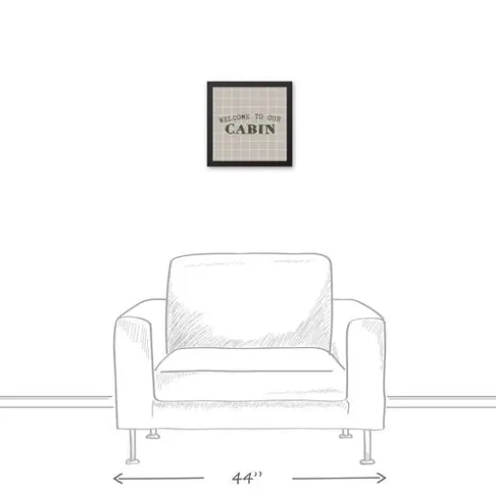 Welcome To Our Cabin Gray and White Check Canvas Wall Art in Black Frame {6}