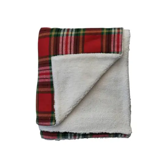 Hello Honey&reg; 60" Red Plaid Brushed Cotton Flannel Throw with Sherpa Back {4}